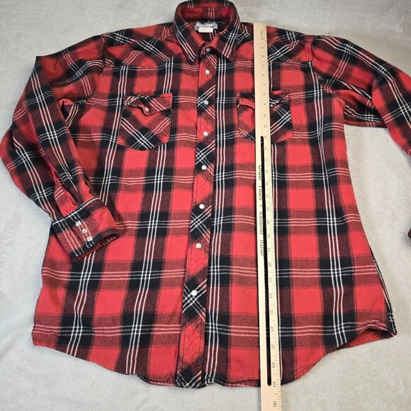 Wrangler Western Top Mens XLT Red Plaid Flannel Thick Thrashed Western Ranch - Picture 7 of 14